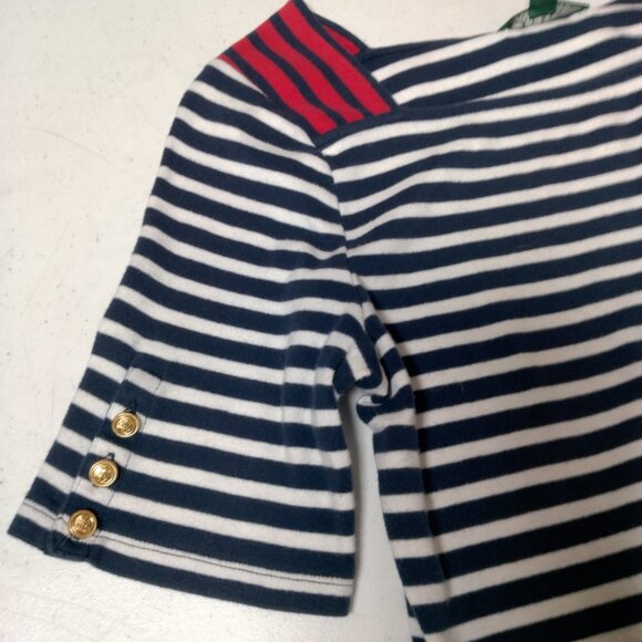 Lauren Ralph Lauren Shirt Women L Blue White Nautical Sailor Striped Gold Button - Picture 11 of 15